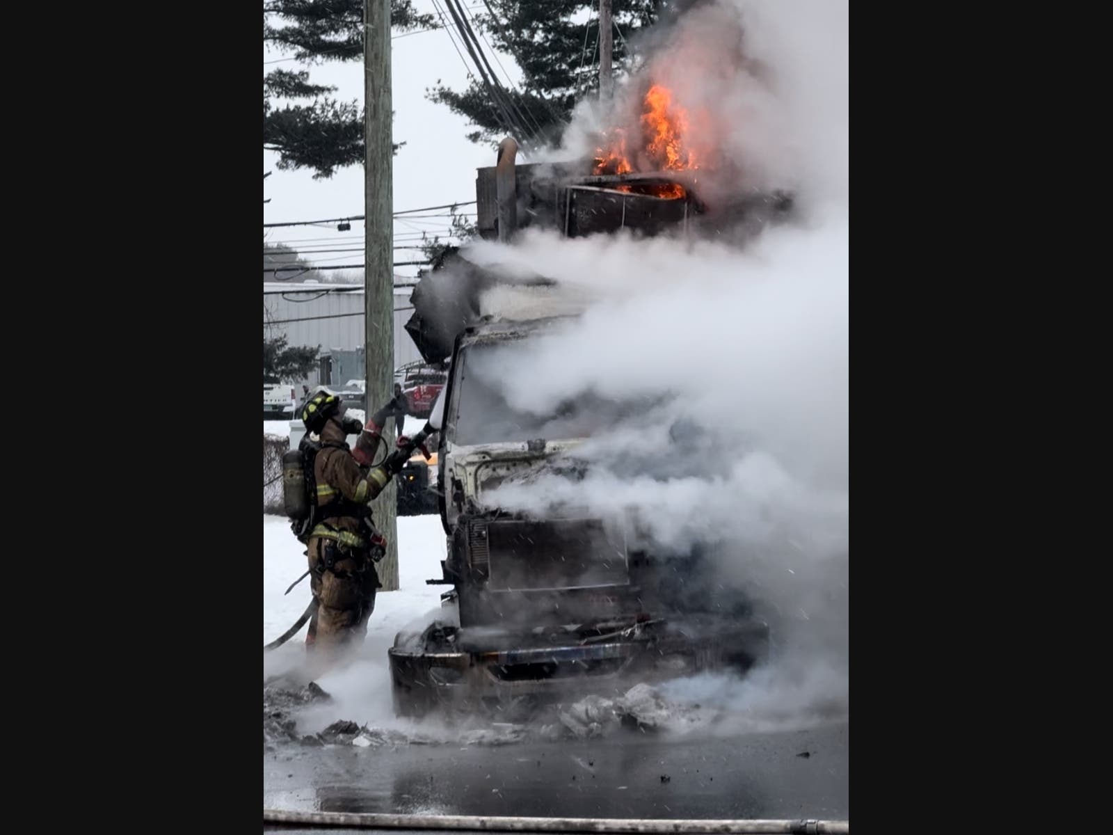 Firefighters extinguished a blaze in a tractor-trailer Friday morning. 