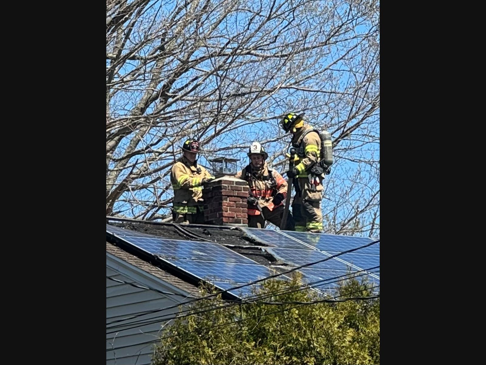 Firefighters extinguished a blaze originating from a home's solar panels on Monday afternoon. 