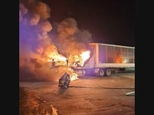 A tractor trailer fire was reported at a Milford truck stop early Wednesday morning.