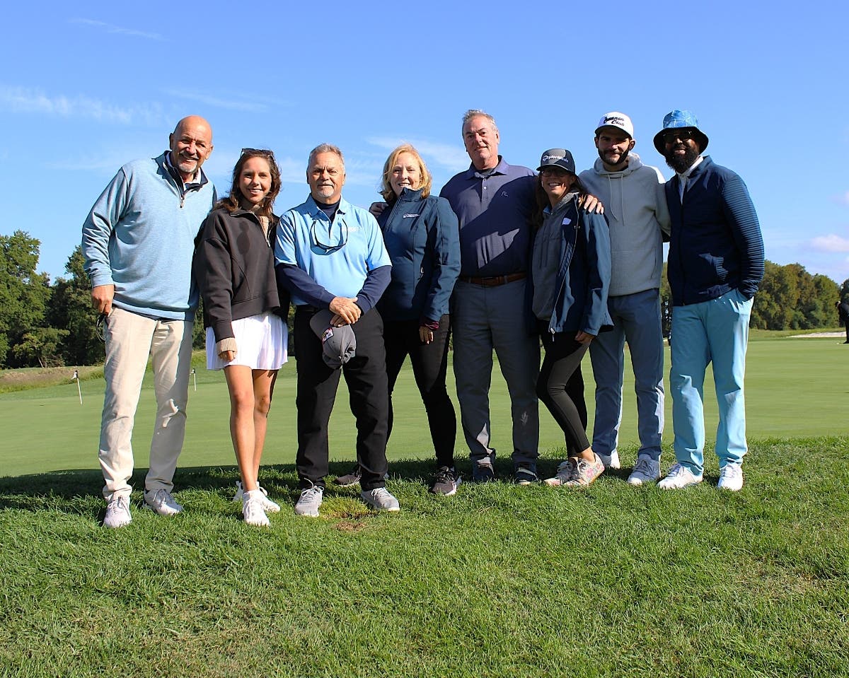 Hospice of the Chesapeake’s Golf Committee stands on the putting green before the start of the tournament. Pictured from left are Tony Toskov, Mary Lombardi, Randy Pleasant, Chris Wilson, Tom Hogan, Lauren Thurston, Austin Shuttle and Jerray Slocum. 
