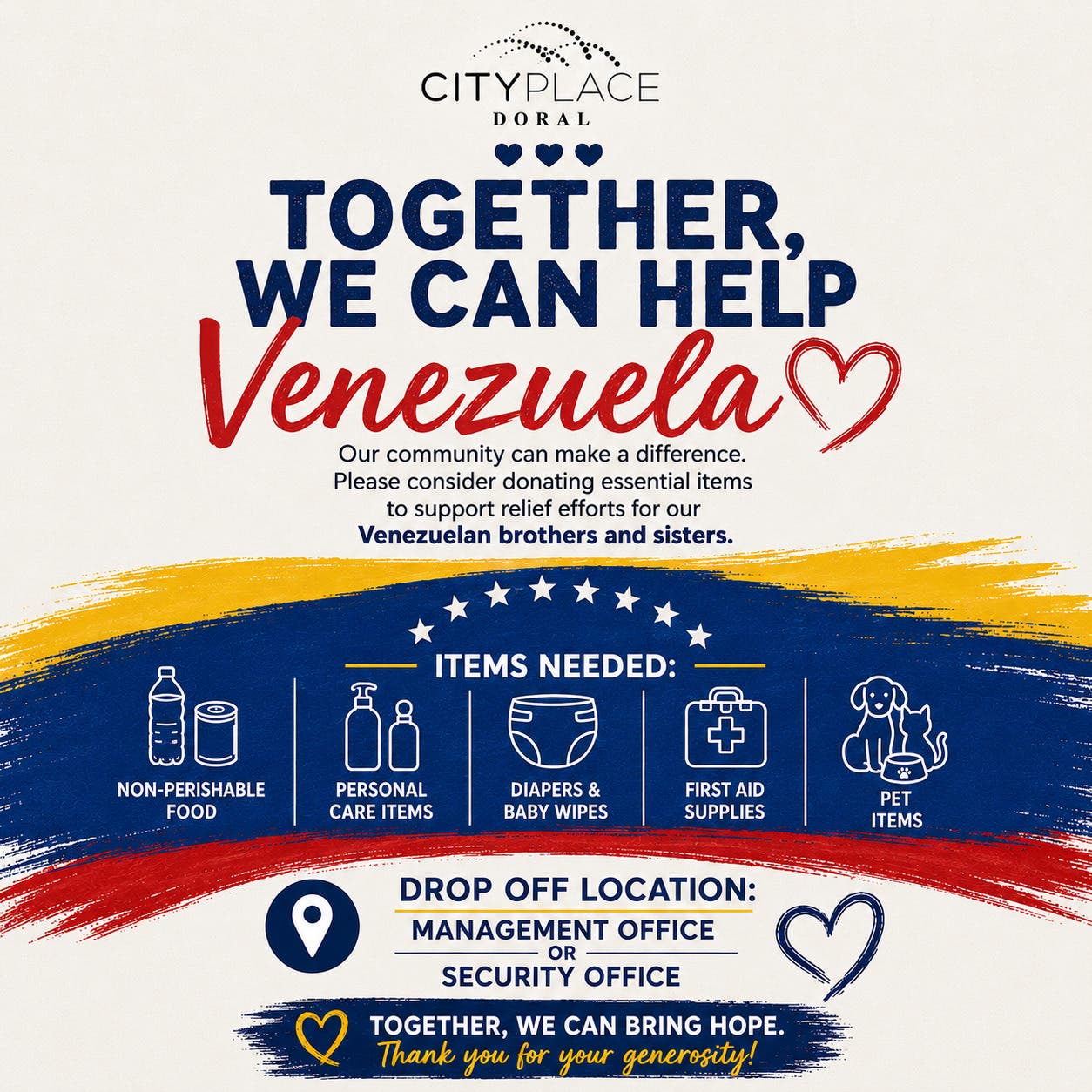CityPlace Doral to Collect Essential Relief Supplies to Support Those Impacted by the Earthquakes in