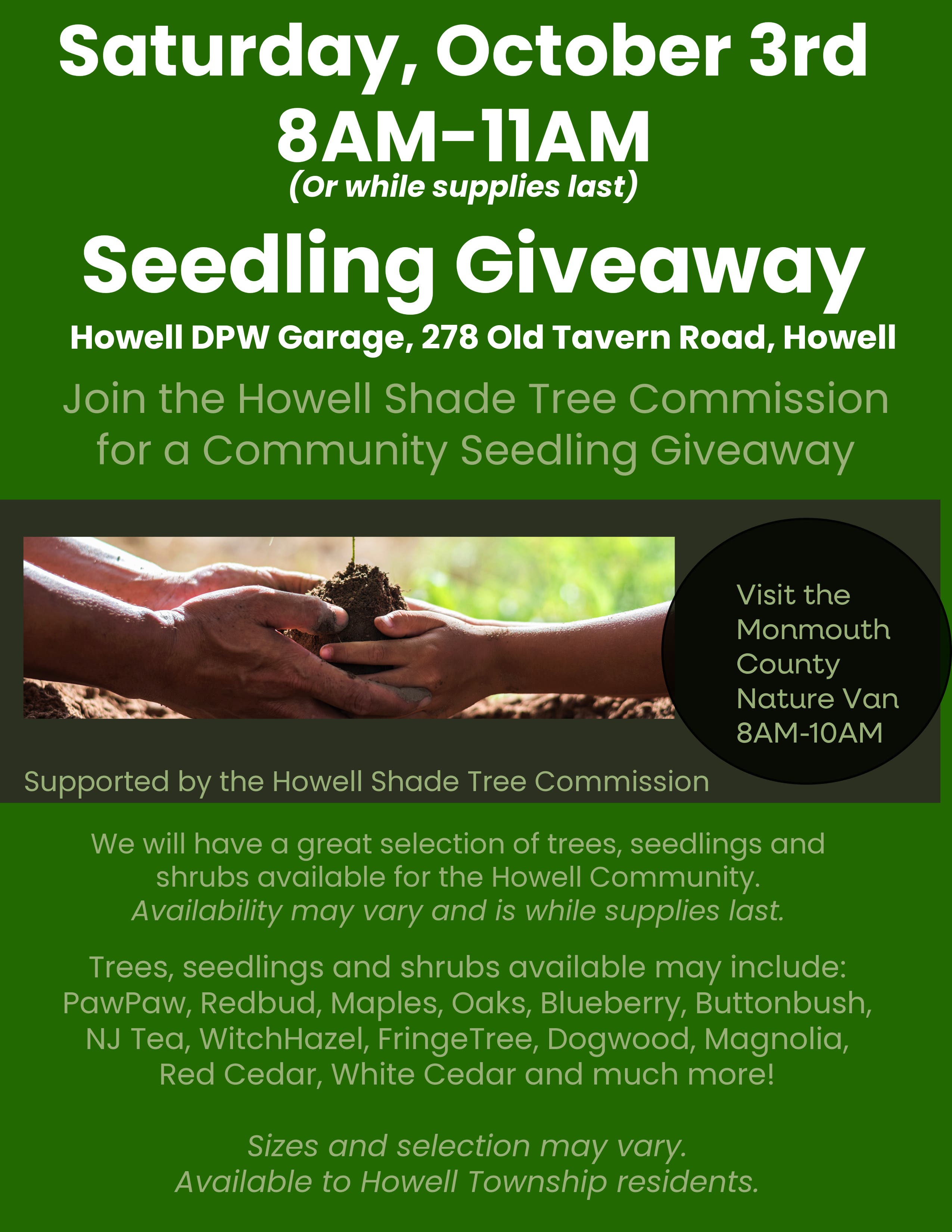 Howell Shade Tree Commission Fall Seedling Giveaway