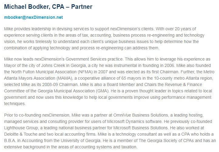 Mike Bodker's Professional Profile Description