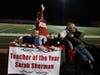 Sarah Sherman, RVRHS English teacher, rides in RV's Homecoming parade last October after being named the district’s Educator of the Year. She has since gone on to become Burlington County Educator of the Year. 