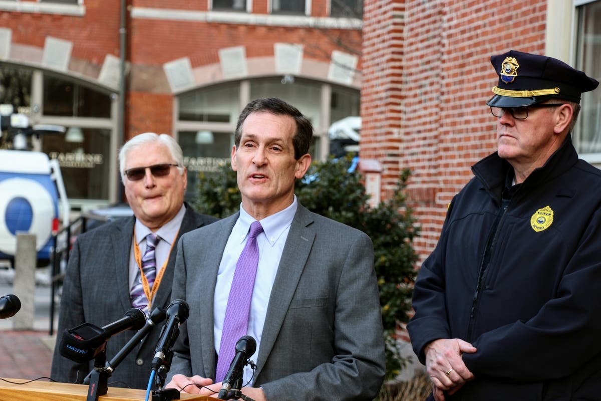 Beverly Superintendent Steven Hiersche, Mayor Mike Cahill and Police Capt. Timothy Hegarty on Tuesday.