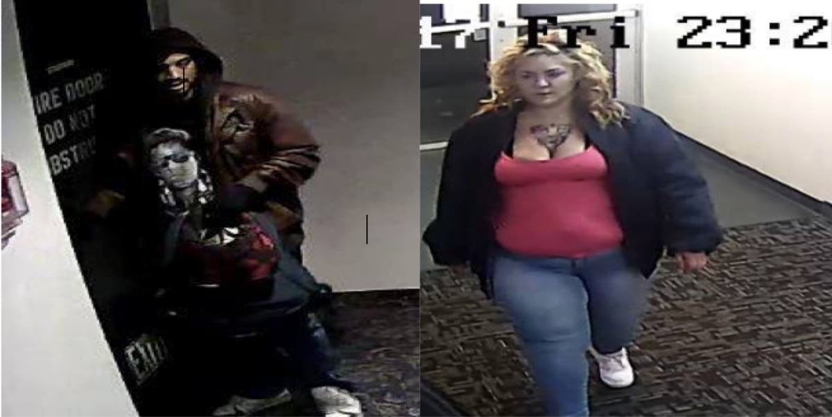Wheat Ridge Police seek man and woman who allegedly robbed hotel guest and shot service dog.