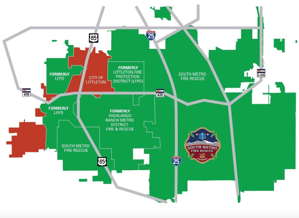 Proposed new boundaries of consolidated South Metro Fire Rescue district via City of Littleton Proposed new boundaries of consolidated South Metro Fire Rescue district via City of Littleton