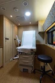 Examining room in Destination Healthy Skin mobile labs via Skin Cancer Foundation