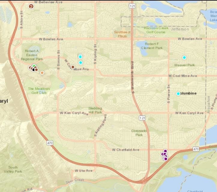 Map of auto thefts recorded by the Jefferson County Sheriff's office in July.
