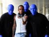 Blue Man Group poses with 2019 Drum-Off winner Cyzon Griffin