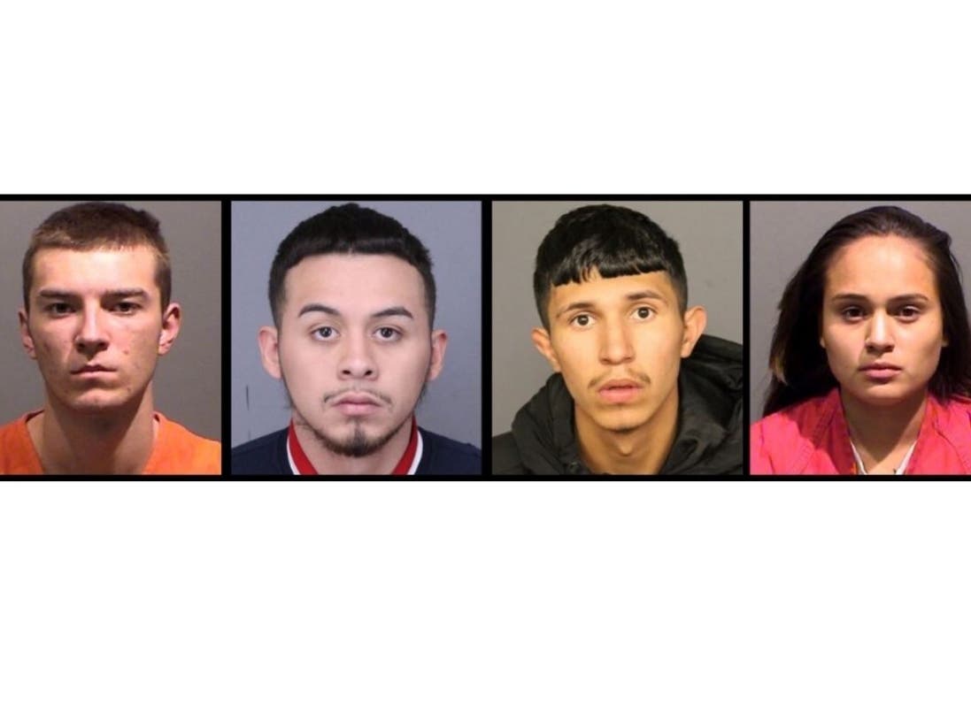 From left: Alec Destree, Dominic Maestas, Manuel Garcia and Autumn Lucero were arrested in connection with a Lakewood murder, police said.