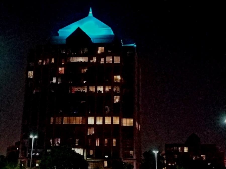 Lighton Tower lit up for Turquoise Takeover