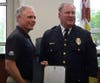 Orland Mayor Pekau with Orland Police Chief Tim McCarthy at a recent village board meeting