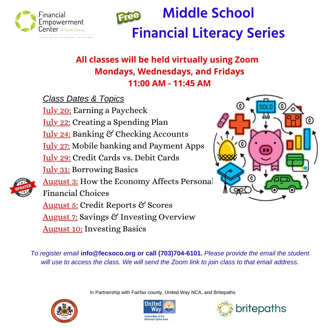 Aug 3 FREE Middle School Financial Education Classes Mount Vernon