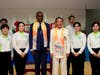 Dr. Hong, Tao-Tze, president of FOWPAL, 3rd from right, honors Jean-Henry Ceant, former Prime Minister of Haiti, 3rd from left, after his ringing the Bell of World Peace and Love during the World Leader Summit of Love and Peace.