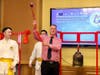 Dublin City Councilor Danny Byrne rings the Bell of World Peace and Love, proclaiming his wish: “Peace and love to all Ireland and the world.”