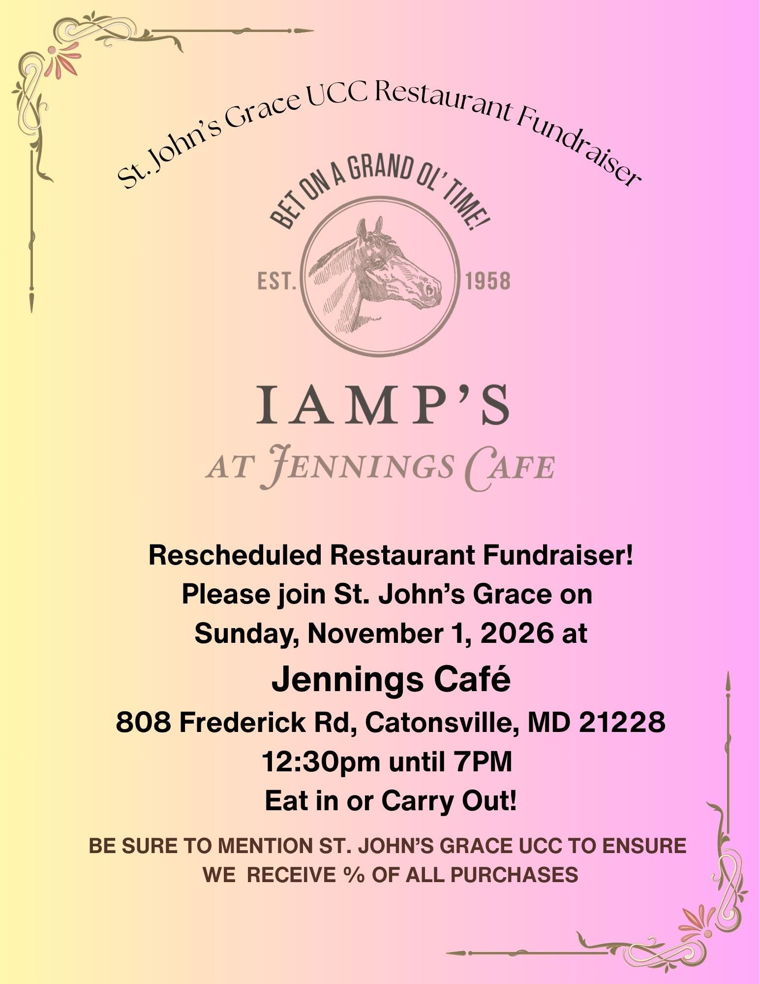 St. John's Grace Restaurant Fundraiser at Jenning's Cafe