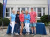 Nancy Carr and Cristy Fraser, event directors of Swim Across America - Fairfield County, with some of the 18 year volunteers and swimmers with Swim Across America - Fairfield County -- Julie Colligan, Donna de Varona and Rob Colligan. Join them June 29!