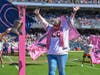 Kandee Koehler marked the end of her breast cancer treatment journey by ringing the bell at Sunday's Chicago Bears halftime. 