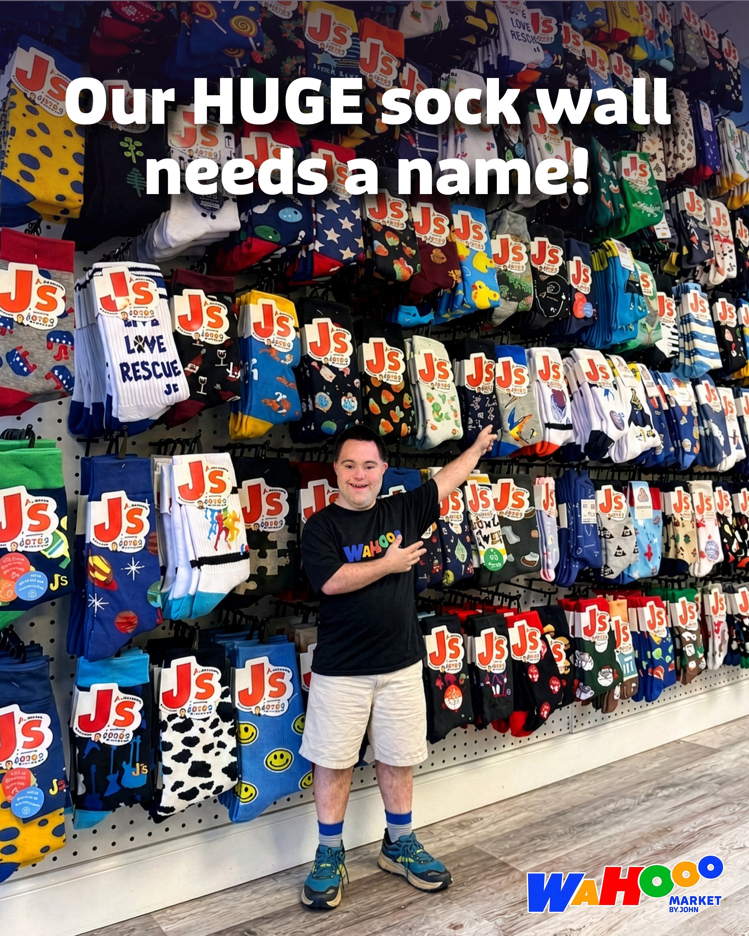 John of John’s Crazy Socks Needs a Name for the Wall of Socks in His New Store