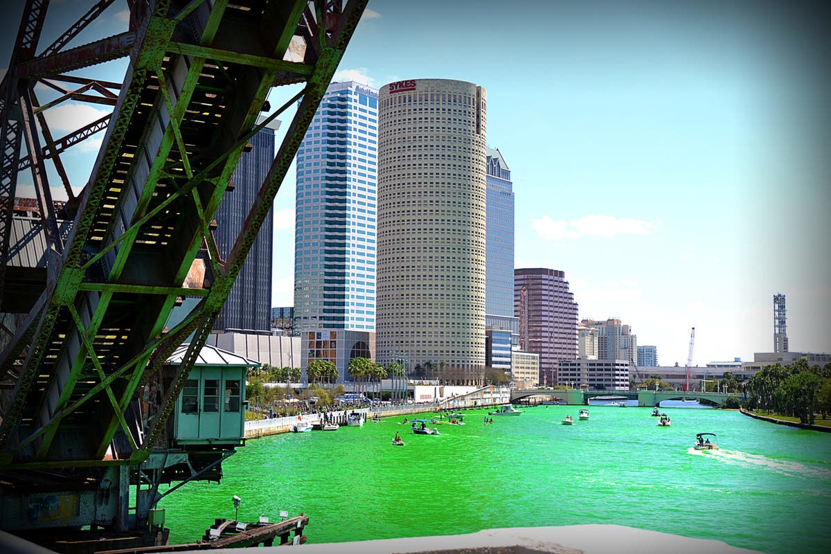 Each year for St.. Patrick's Day, the Hillsborough River is dyed a vivid green. 