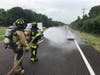 Firefighters used water fog to suppress the vapors. 