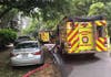 Due to a lack of fire hydrants, firefighters had to fight the blaze with water from tankers. 