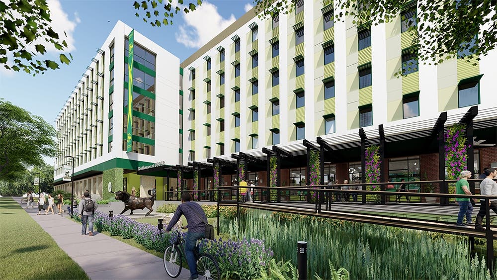 The new dorm will increase the number of students living on campus by 70 percent.