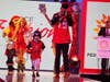 Pediatric cancer patient Xander takes to the stage with Bucs wide receiver KJ Brent.