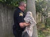 Officer Brian Origlio captures one of the frightened dogs with a towel. 