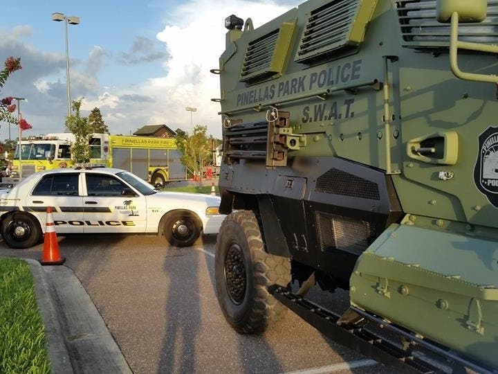 A daylong standoff ended with a gunshot injury to an armed man who barricaded himself in a Pinellas Park home Monday.