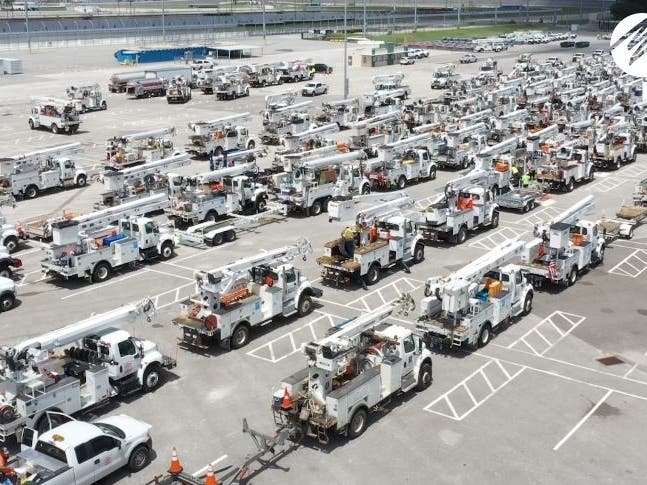 Florida Power & Light is using the Daytona Speedway as a staging ground for crews ready to restore power after Hurricane Dorian moves in.