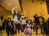Ghouls and zombies gathered to perform the epic Michael Jackson "Thriller" dance. 
