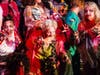 Ghouls and zombies gathered to perform the epic Michael Jackson "Thriller" dance. 