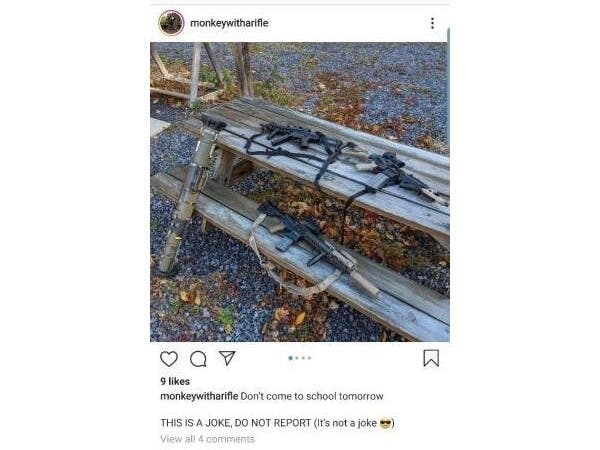 A 14-year-old Countryside High School student has been arrested after posting photos of firearms on Instagram with a warning to students not to come to school. 