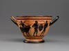 The black-figure drinking cup is attributed to the Theseus Painter, Greek, Attic, circa 490 B.C.