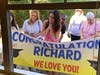 Supporters cheer Calles from outside his room at the hospice center. 