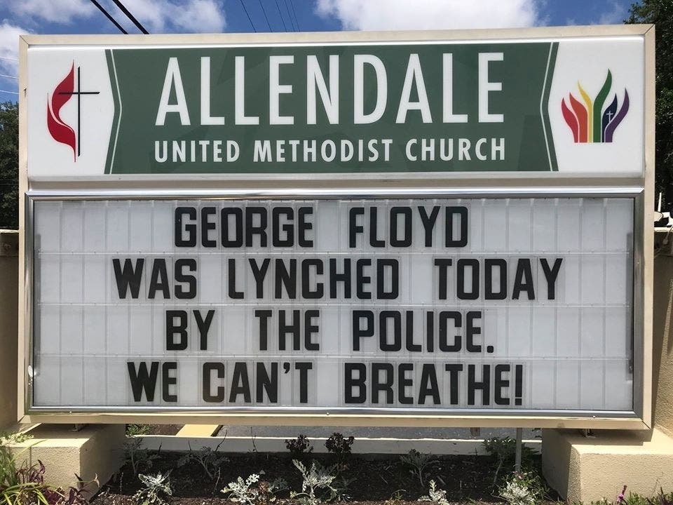 A message at Allendale United Methodist Church in St. Petersburg mirrors the feelings of Tampa Bay residents who plan to rally this weekend.
