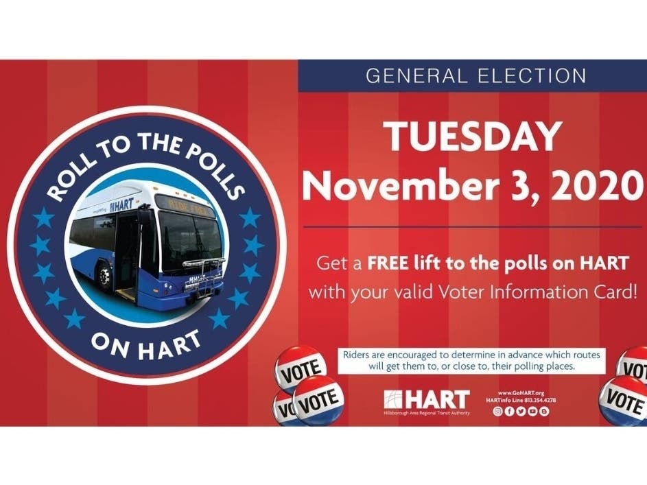 HART will offer free bus rides to the polls on Election Day.