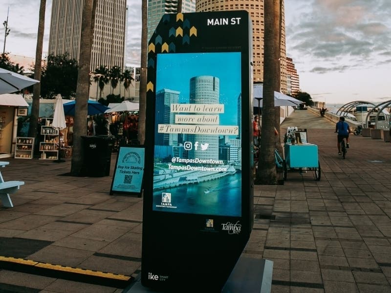 IKE Smart City​ interactive electronic kiosks will be installed later this spring in the Tampa downtown core that will provide directions and information about businesses, attractions, and public services.