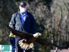 A bald eagle found with a fishing hook through it beak and fishing line wound around its beak and one wing was released back into the wild.
