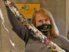 Regina Plummer, of Saint Leo University’s Learning Design Department, shows her “plarn” project – crocheting with plastic bags. Saint Leo faculty, staff, and students crocheted mats for the homeless on the MLK Day of Service.