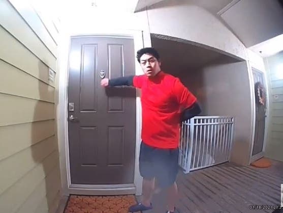 Police say Jeremy D. Liwag was banging on the doors of apartments while holding something behind his back and yelling incoherently.