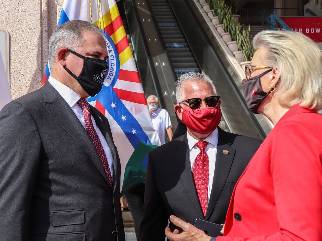 Tampa Mayor Jane Castor speaks to Super Bowl Host Committee members about safety plans during the big event. 