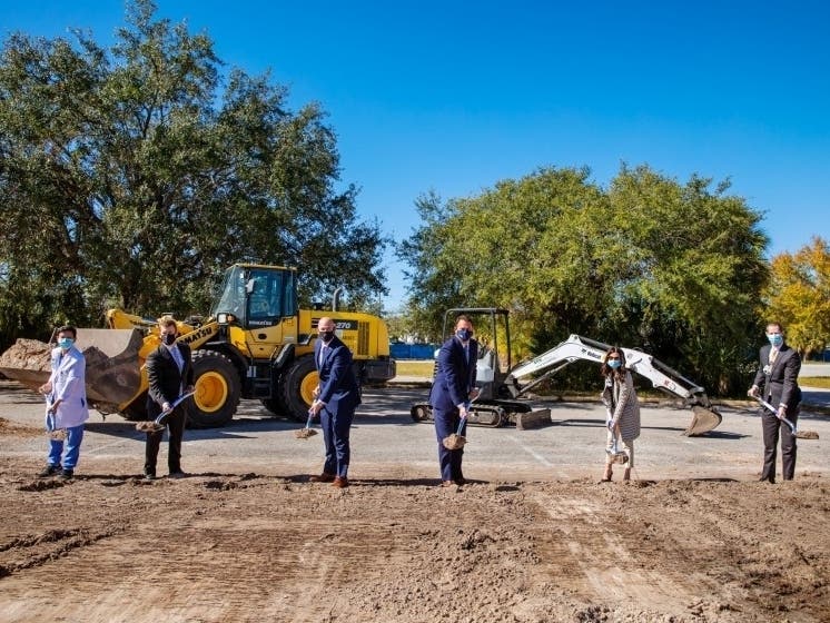 Attending the groundbreaking were John Couris, president and CEO of Tampa General, Russ Bailey, president of Kindred Rehabilitation Services, and Cleve Haralson, vice president of capital development for Kindred.