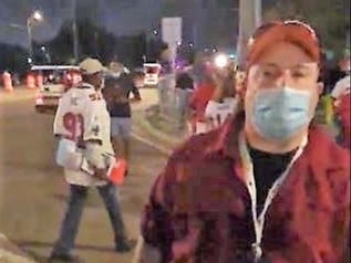 Tampa police are trying to identify a person accused of assaulting a woman while on the streets Sunday night celebrating the Bucs' Super Bowl win. 