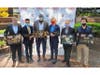 Bucs COO Brian Ford, Tampa Bay Sports Commission Director Rob Higgins, Titus O'Neil, Lightning CEO Steve Griggs, Rays President Brian Auld and Tampa Mayor Jane Castor posed for photos at the event Tuesday. 
