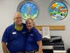 Ken Moser and his wife, Becky, created the stained-glass windows that decorate the entrance of the aquarium. 