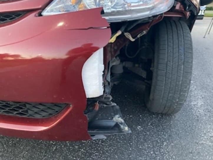 A photo taken by Clearwater police shows the damage to the Toyota Sienna following the hit-and-run crash. 
