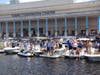 Boaters watch the parade from the Tampa Convention Center. 